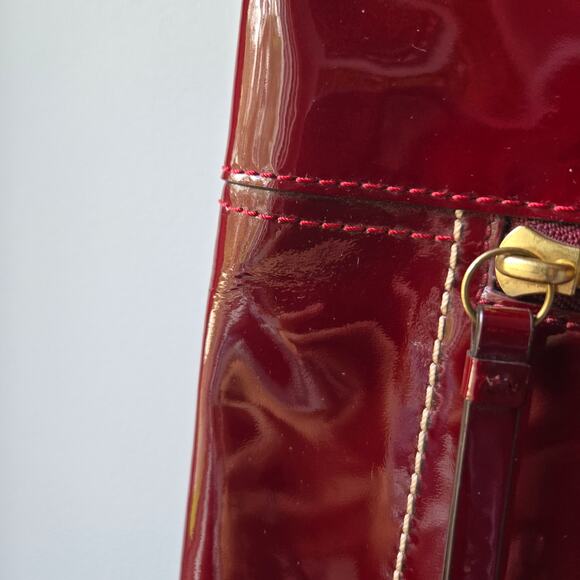 Coach Poppy Embossed Crimson Patent Leather Chain Strap Slim Tote Shoulder Bag - Picture 4 of 10